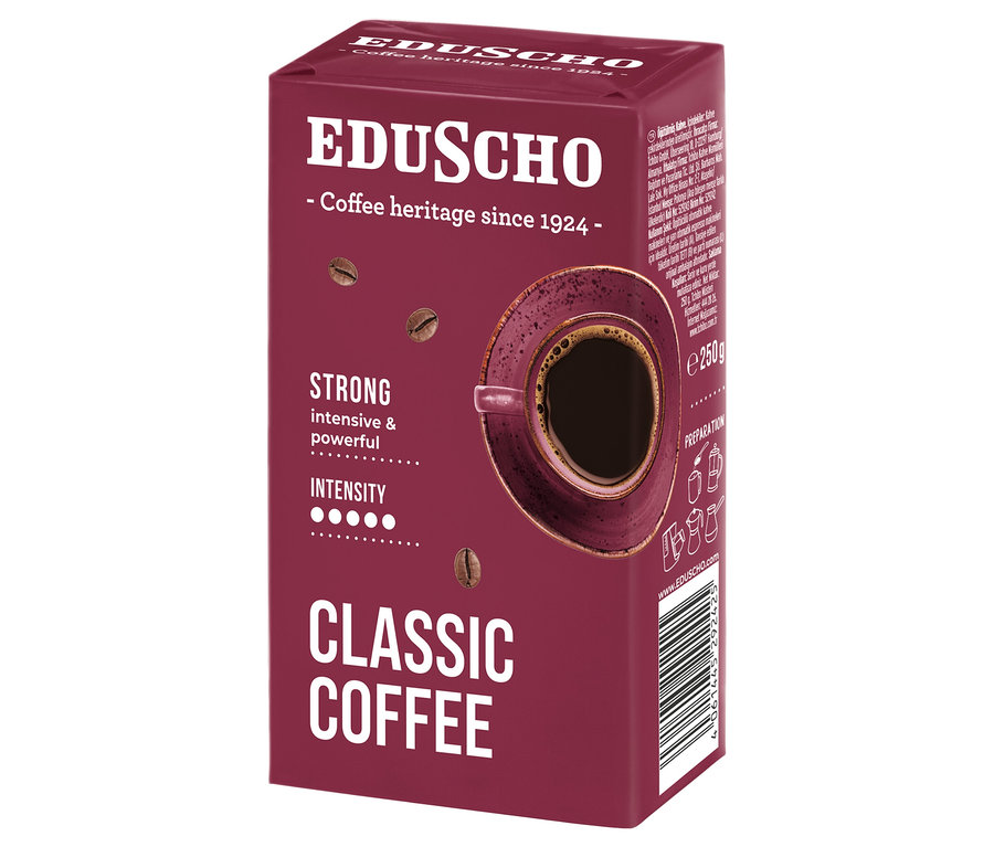 Balenie mletej kávy Eduscho Classic Coffee Strong s hmotnosťou 250 g.