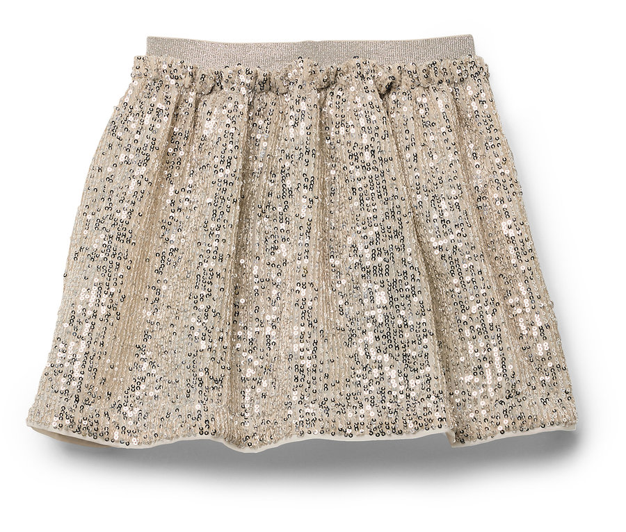 Zlatá trblietavá sukňa s elastickým pásom.