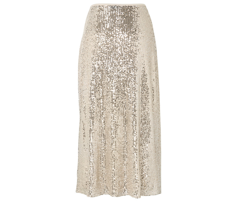 Zlatá flitrová sukňa s podšívkou.