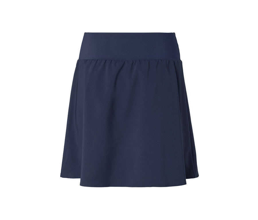 Tmavomodrá športová sukňa.