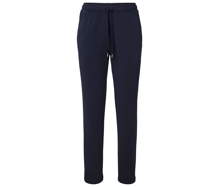 Tmavo modré tepláky so sťahovacou šnúrkou v páse.