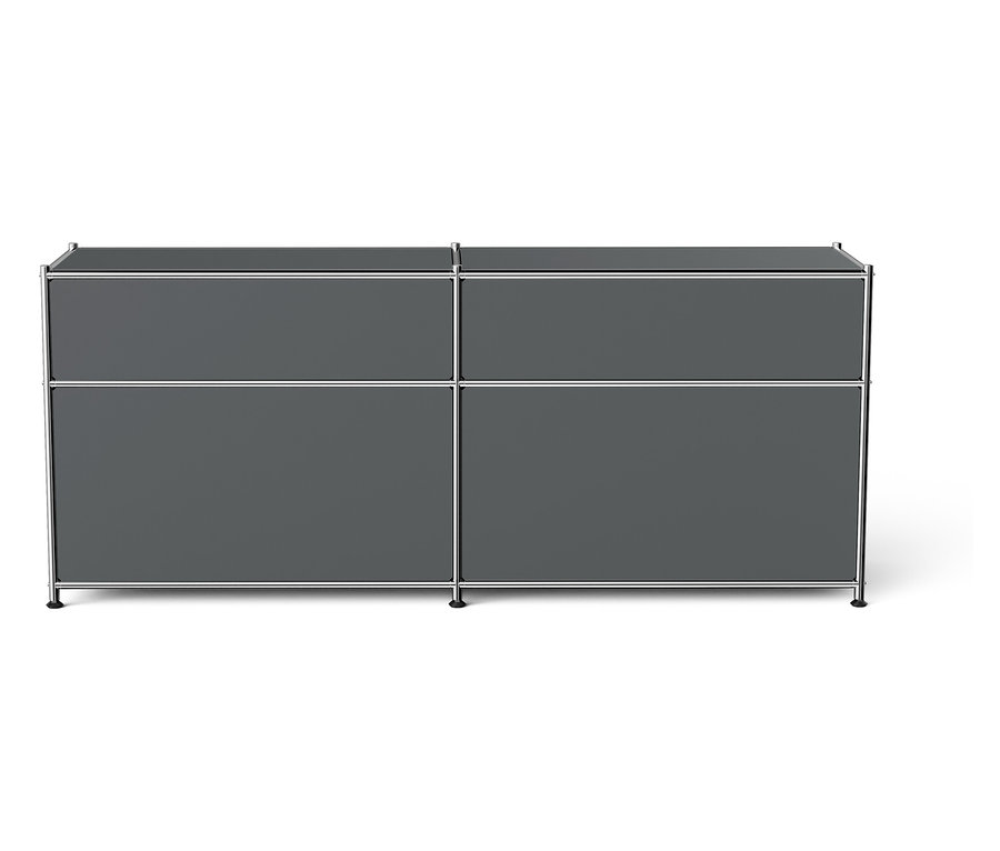 Sivá skrinka so štyrmi policami a kovovým rámom.