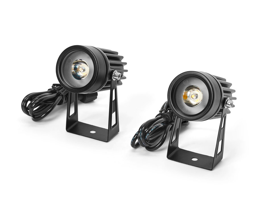 Dve solárne bodové svetlá s čiernym rámom a káblom.