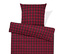 Červené kárované obliečky s vankúšom.