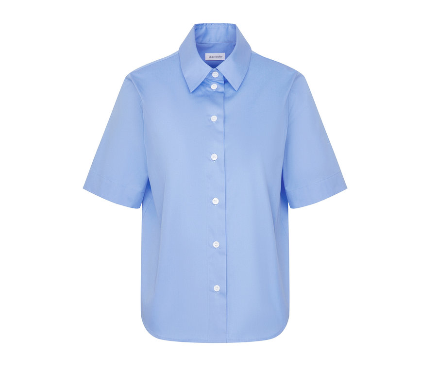Svetlomodrá blúzka s krátkym rukávom Seidensticker s bielymi gombíkmi.