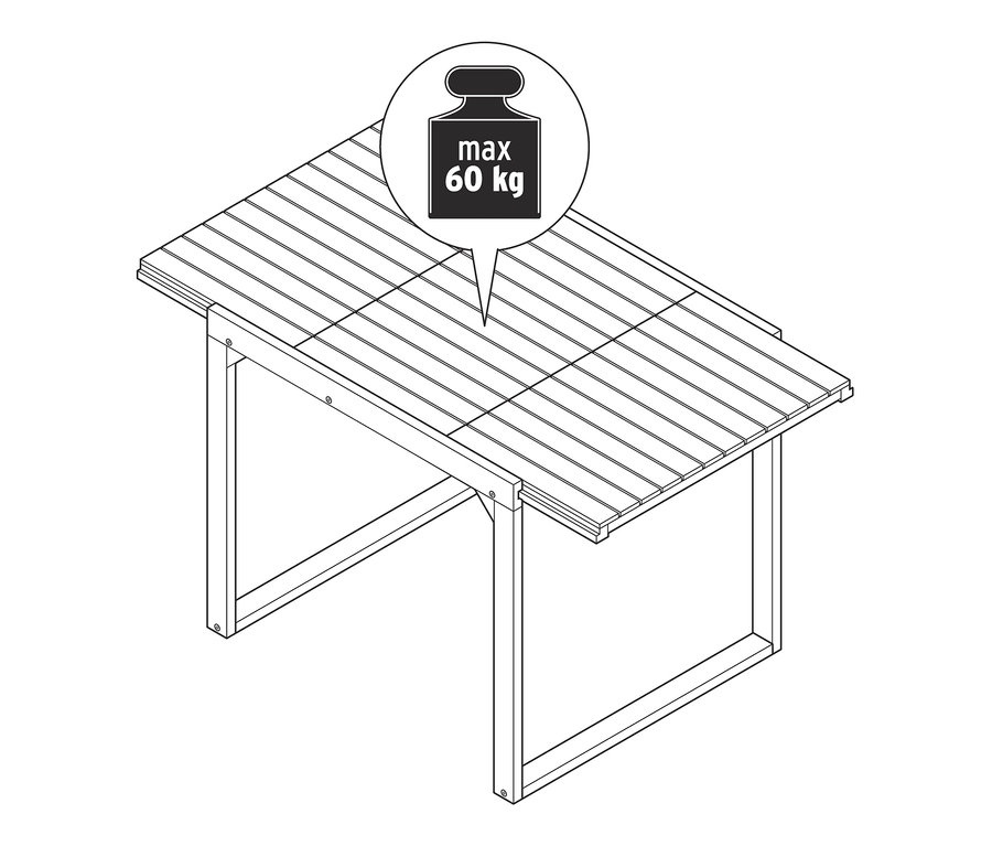 Nákres rozkladacieho stola »Leira« v štvorcovej kompaktnej veľkosti.