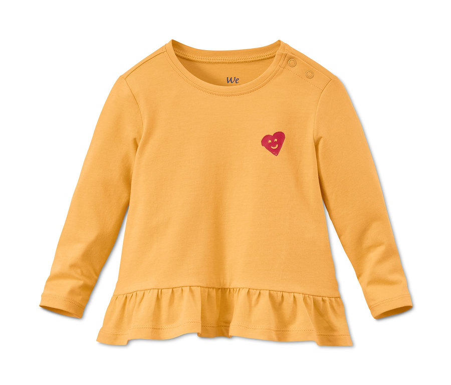 Žlté tričko z biobavlny s dlhým rukávom a volánom.