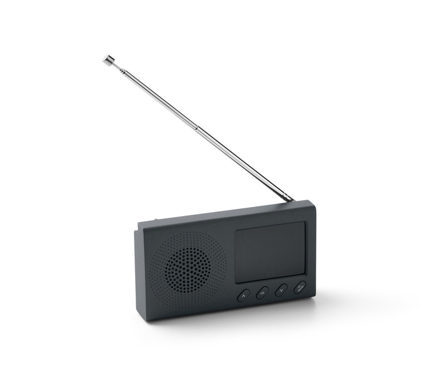 Čierne prenosné rádio DAB/FM s Bluetooth a vysunutou anténou.
