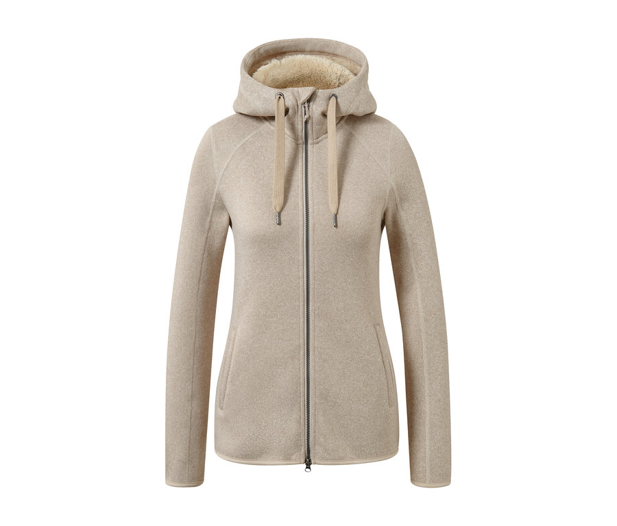 Piesková bunda z pleteného flísu s kapucňou.