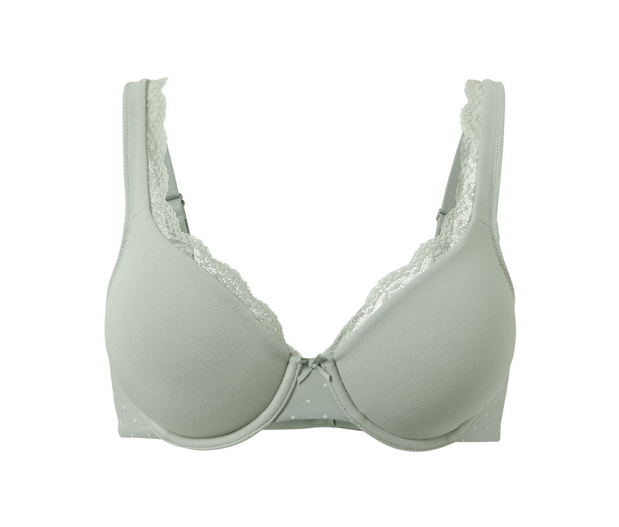 Šalviovozelená podprsenka s kosticami a čipkou.