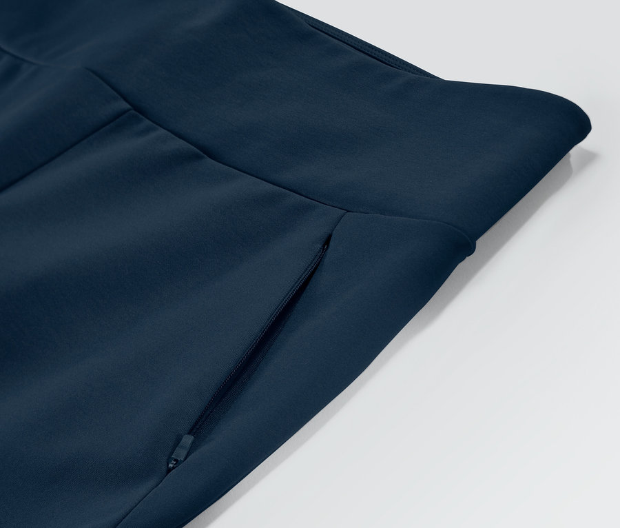 Detail rozšírených termonohavíc s vreckom na zips.