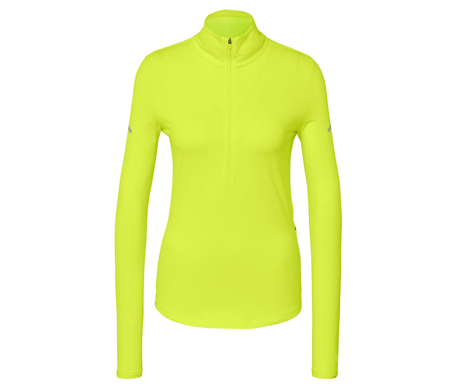 Žltozelený športový top s dlhým rukávom a krátkym zipsom.