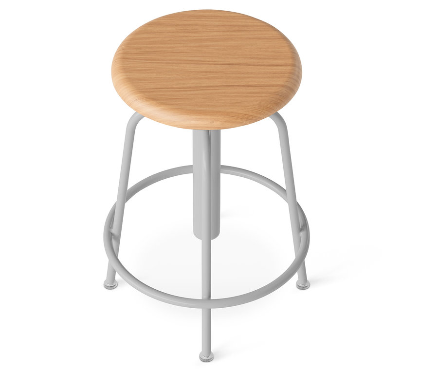 Obrázok svetlohnedého barového stolčeka so sivým rámom na bielom pozadí.