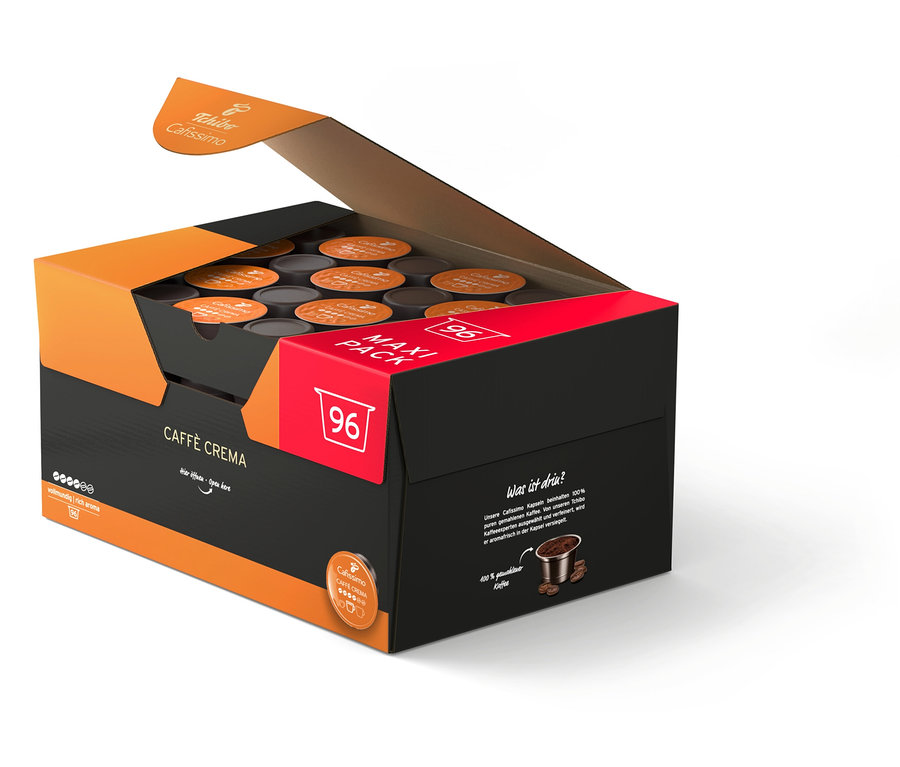 Otvorené balenie 96 kapsúl Cafissimo Caffè Crema.