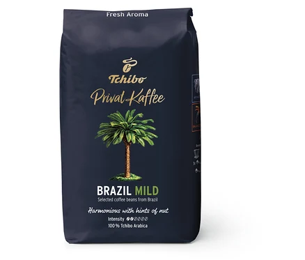 Balenie 500 g zrnkovej kávy Privat Kaffee Brazil Mild.