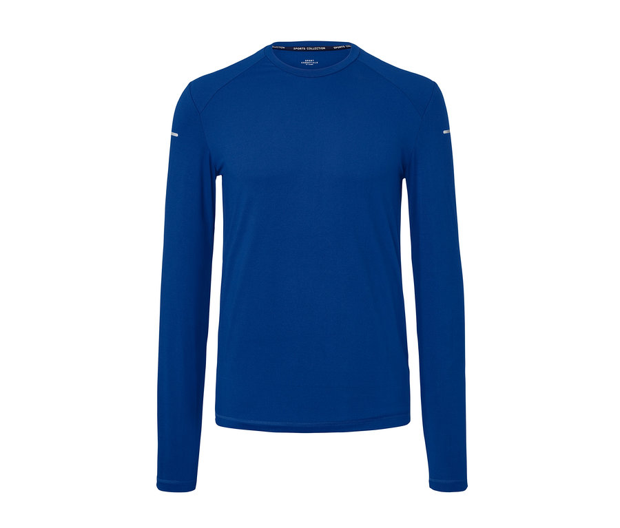 Modré funkčné tričko s dlhými rukávmi.