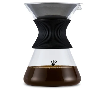 Sklenená karafa BEEM Pour Over, 0,75 l s filtrom a kávou.