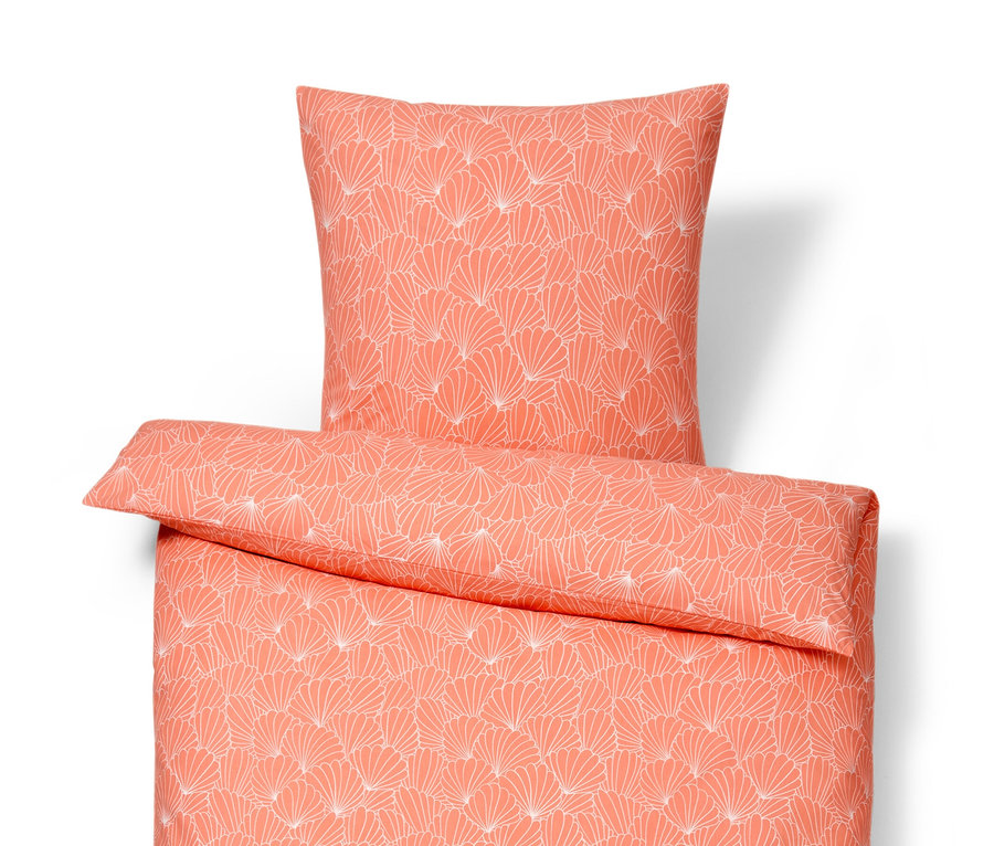 Oranžové posteľné obliečky renforcé štandardnej veľkosti s bielym kvetinovým vzorom, vrátane vankúša.