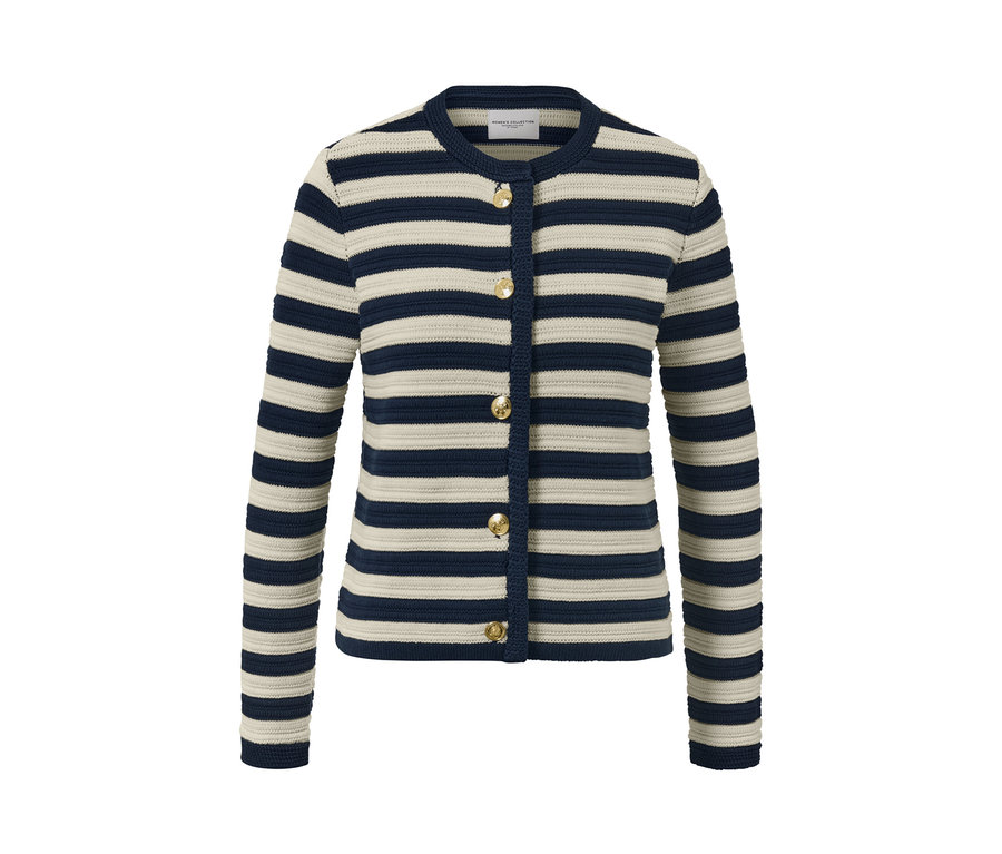 Pruhovaný kardigán zo štruktúrovaného úpletu s gombíkmi.