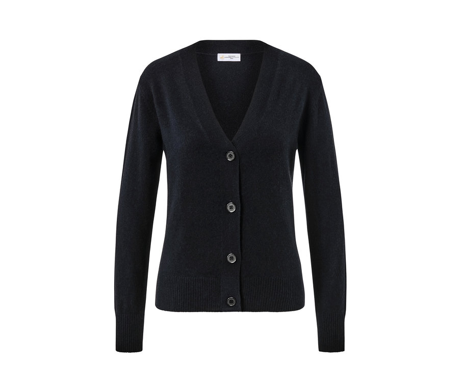 Čierny kardigán z jemného úpletu s kašmírom.