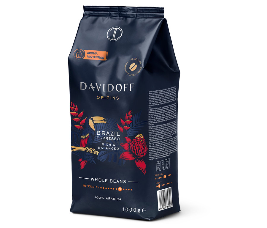 Balenie zrnkovej kávy Davidoff Café Origins Brazil s hmotnosťou 1 kg.