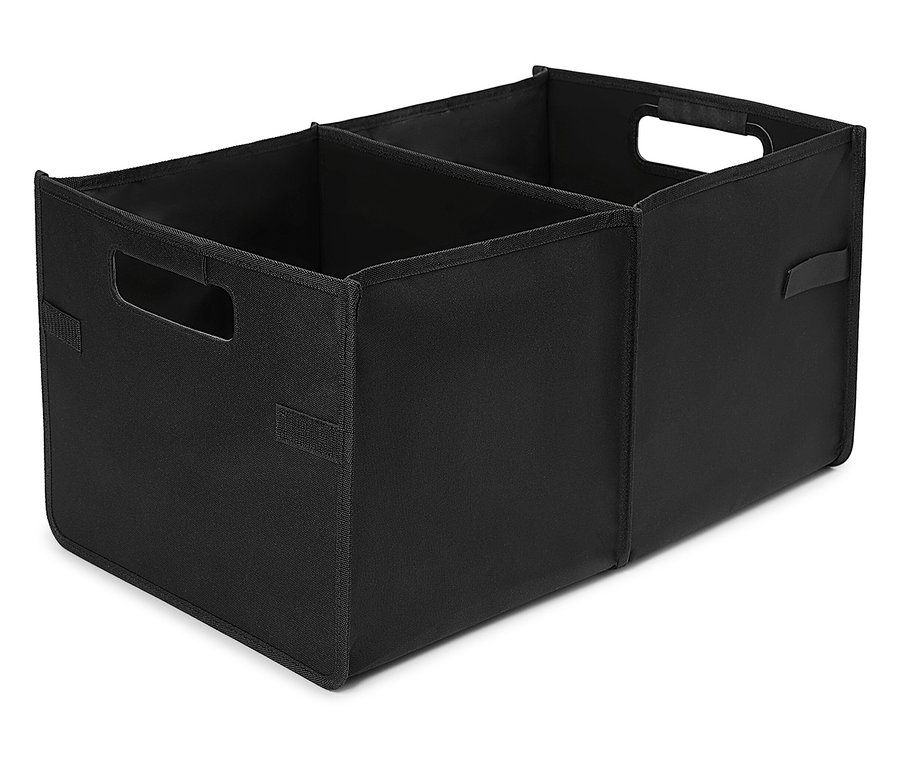 Čierny látkový organizér s dvomi priehradkami a úchytmi.