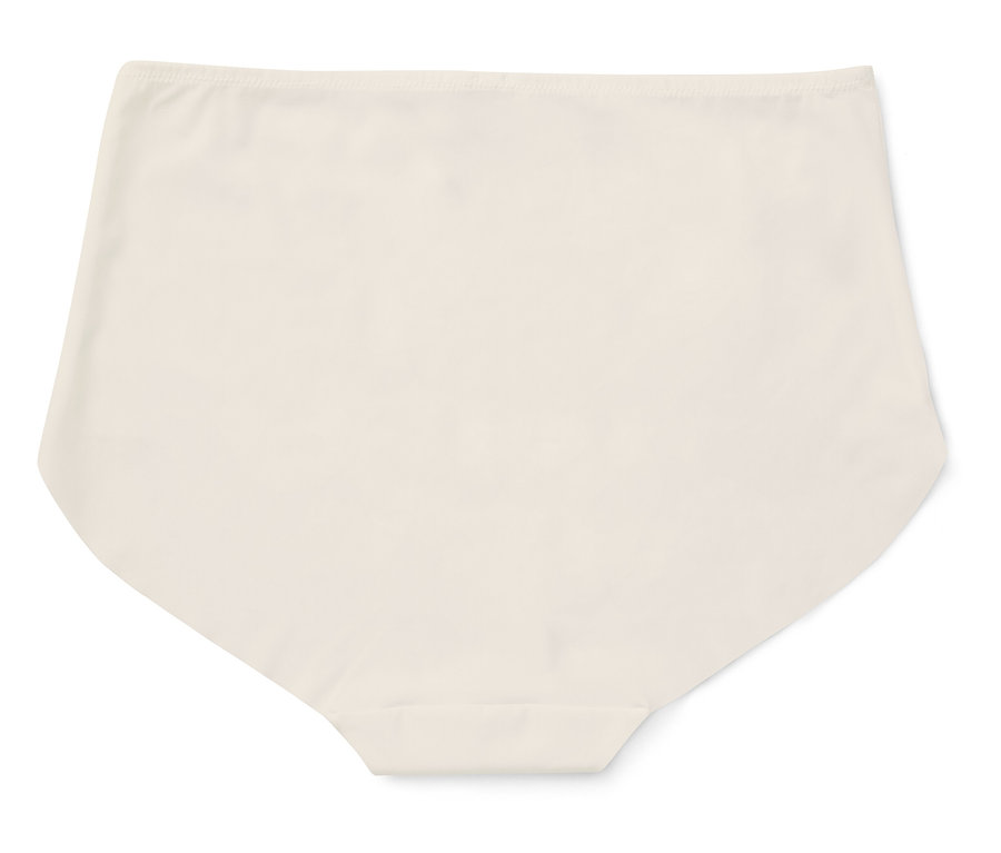 Béžové nohavičky s vysokým pásom na bielom pozadí.