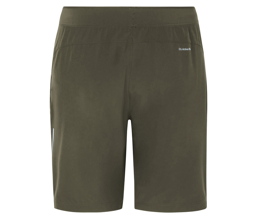 Detail zadnej strany olivovo zelených športových šortiek.