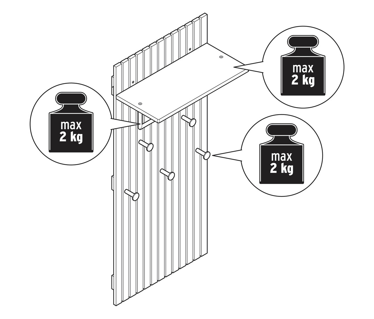 Ilustrácia šatníka »HOLT« z bambusu s lamelovými prvkami, s maximálnou nosnosťou 2 kg.