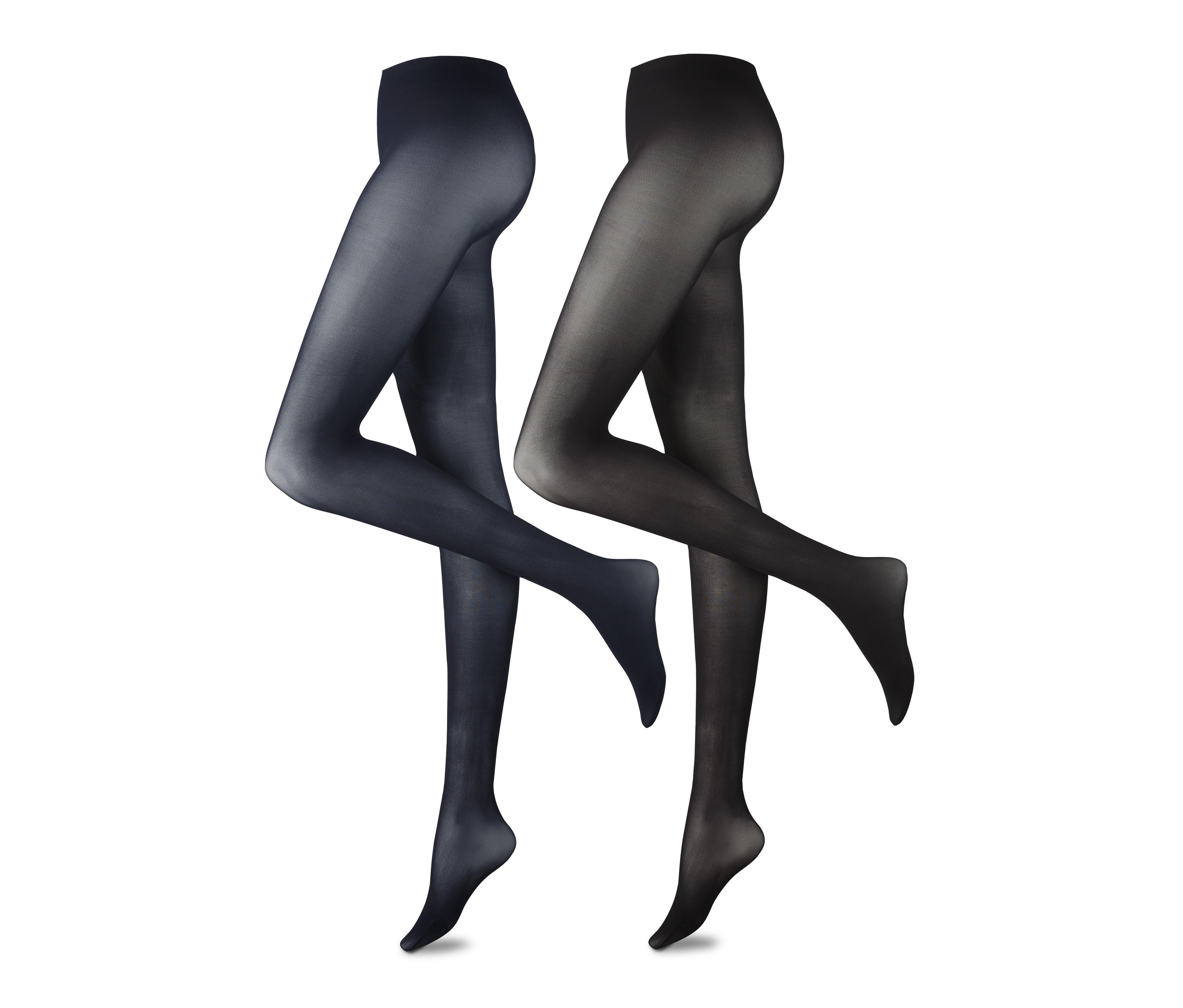 Dva páry pančuchových nohavíc na bielom pozadí.