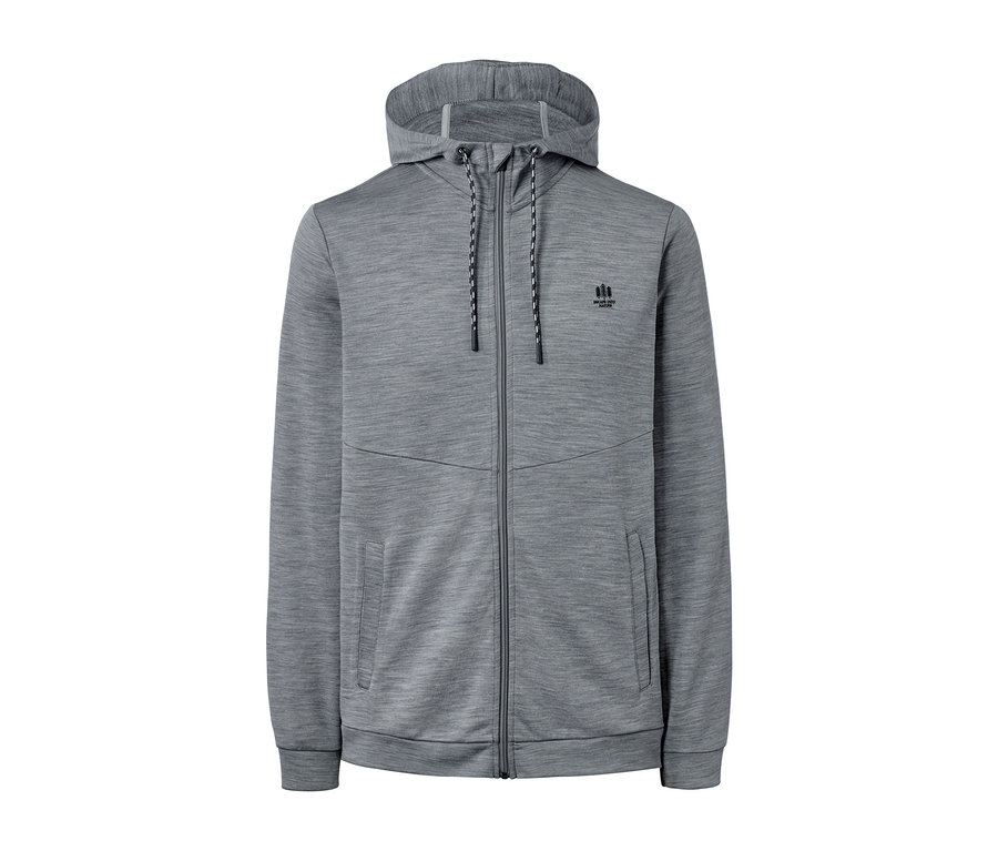 Sivá funkčná bunda s vlnou merino so zipsom a kapucňou.