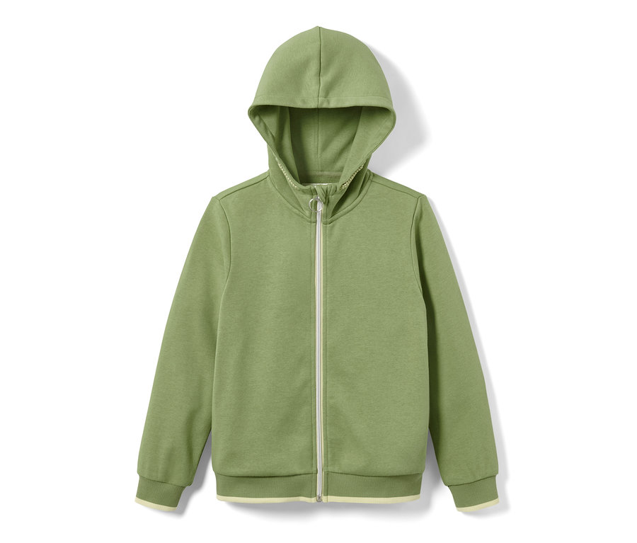 Zelená detská mikina na zips s kapucňou.