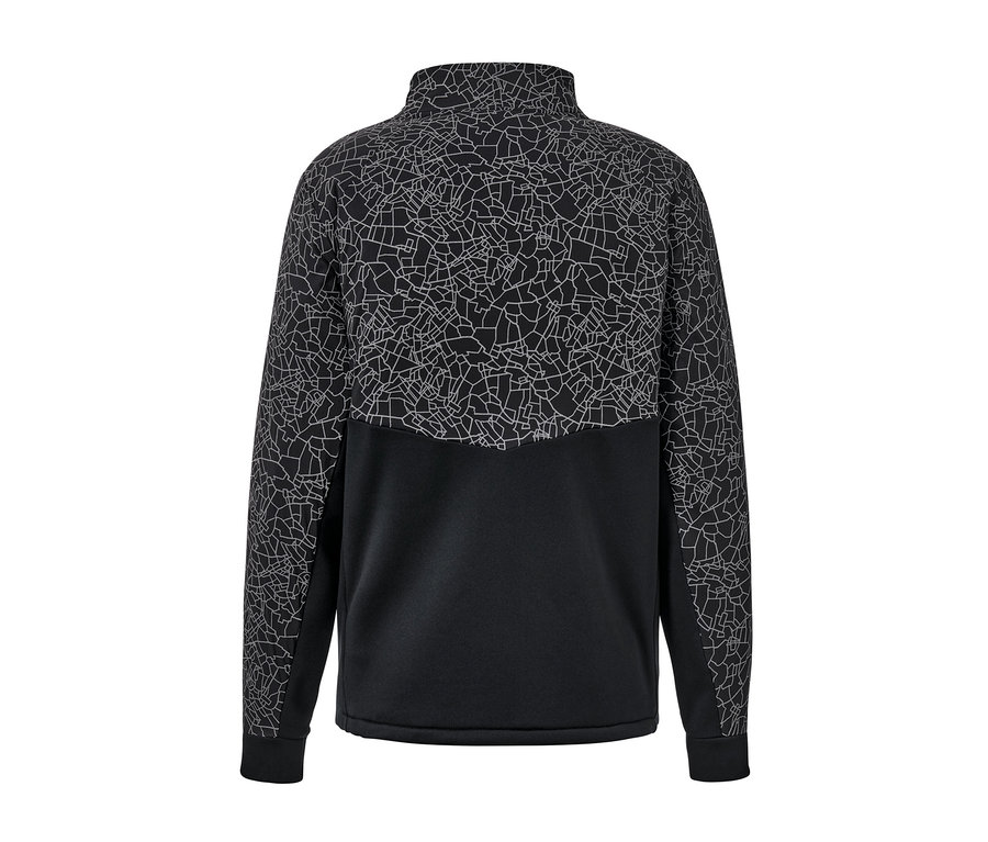 Čierna termobunda s geometrickým vzorom.