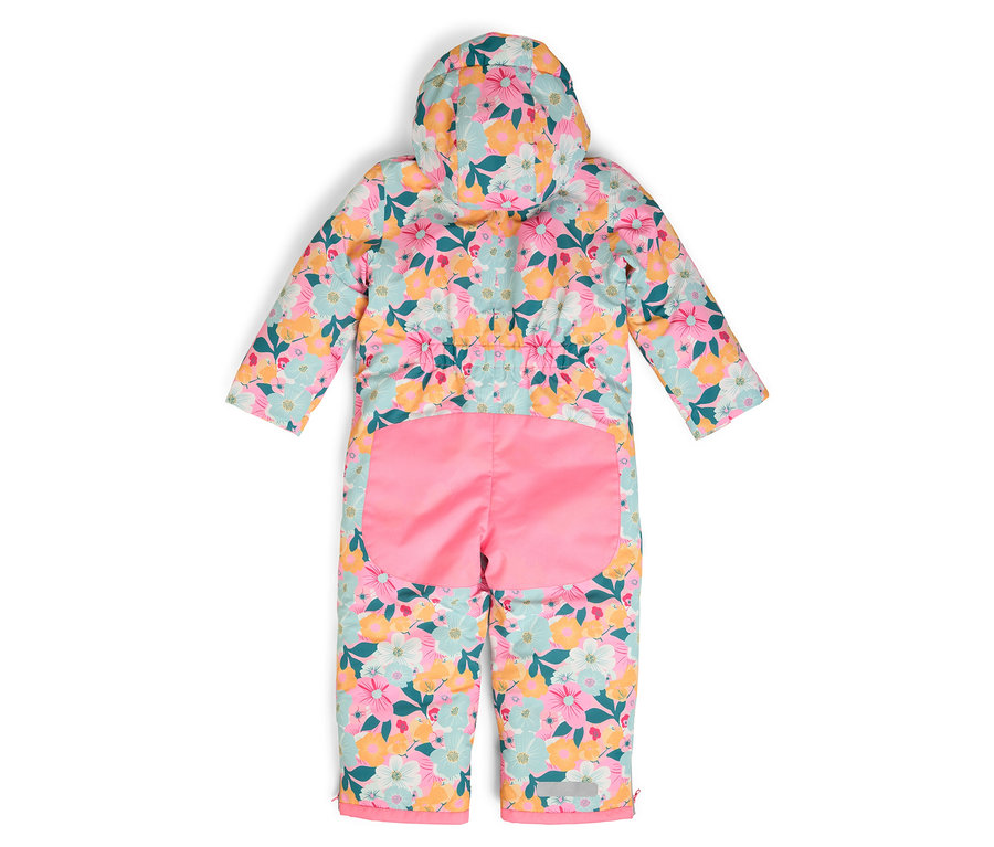 Kombinéza s kvetinovým vzorom a kapucňou, zozadu.