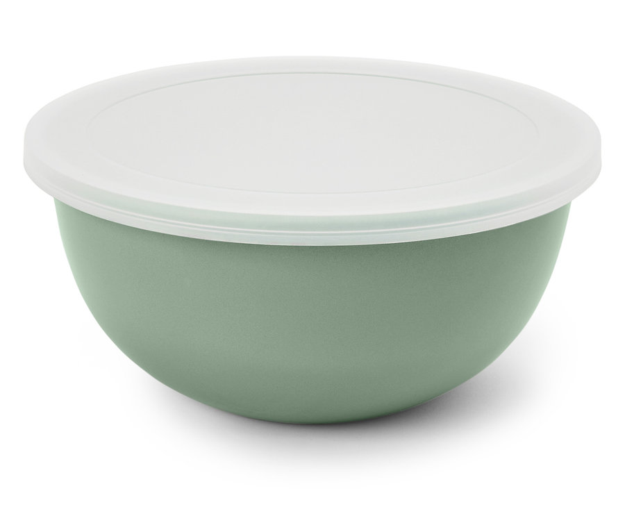 Zelená misa s bielym vekom.