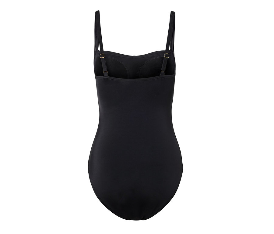 Čierne jednodielne plavky tvarujúce postavu s ramienkami.