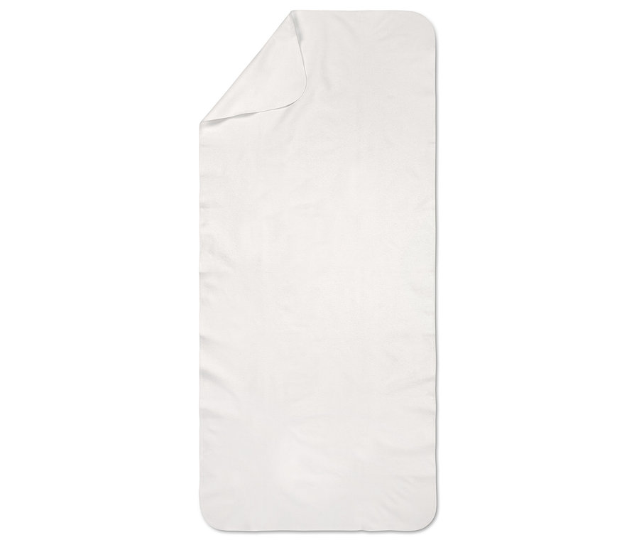 Biely uterák leží naplocho so zloženým rohom v ľavom hornom rohu.