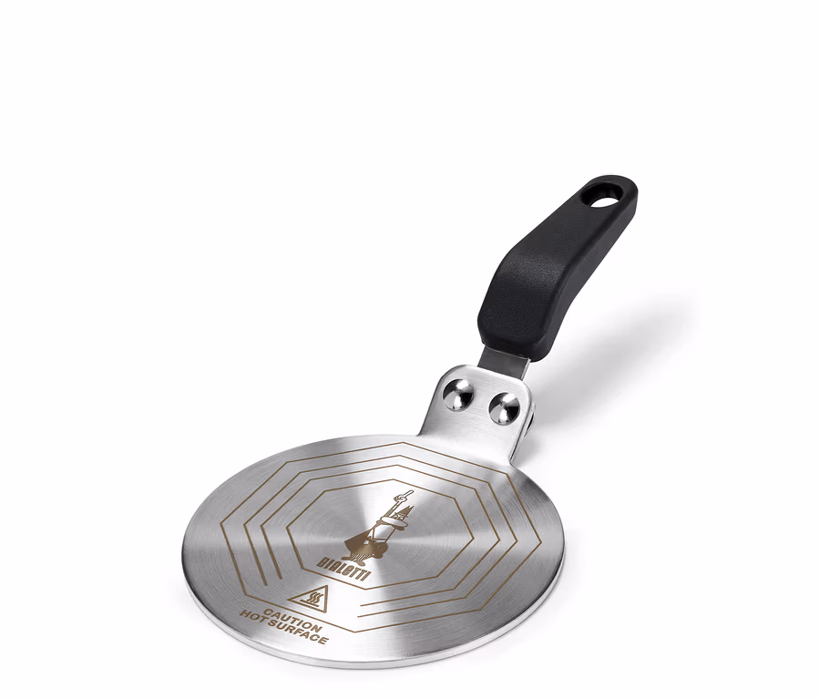Adaptérová podložka na indukciu »Bialetti«, 13 cm, s čiernou rukoväťou.