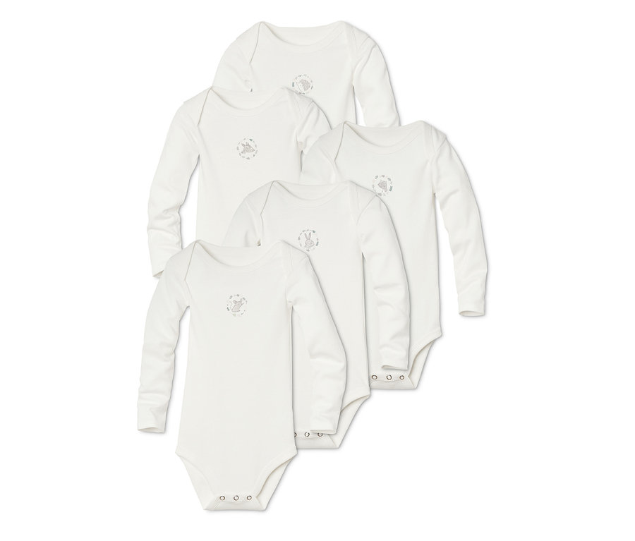 Päť bielych bavlnených body s dlhým rukávom.