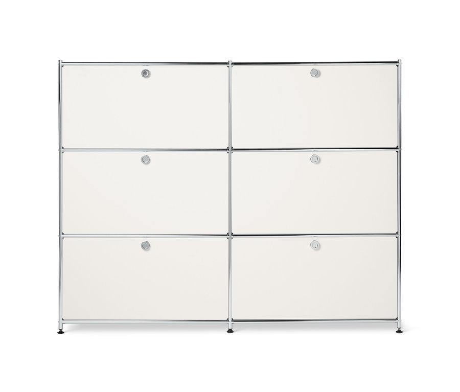 Biela kovová komoda »CN3« so 6 výklopnými priehradkami.