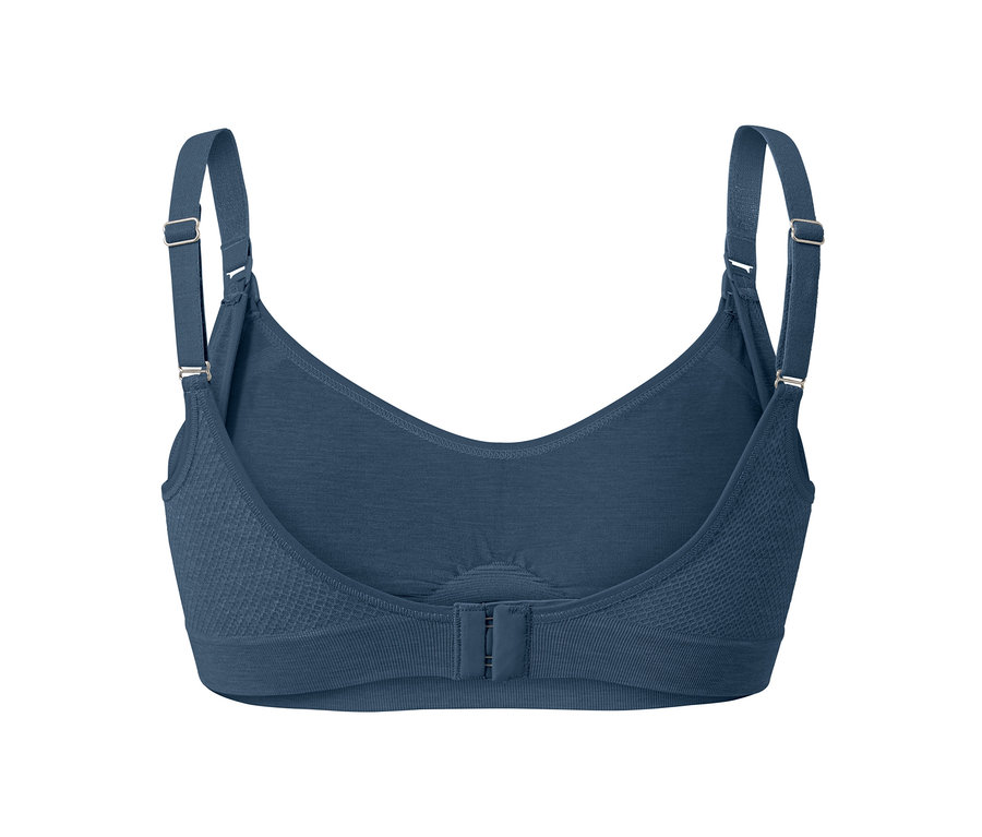 Detail modrej bezšvovej podprsenky na dojčenie z 2 ks, pohľad zozadu.