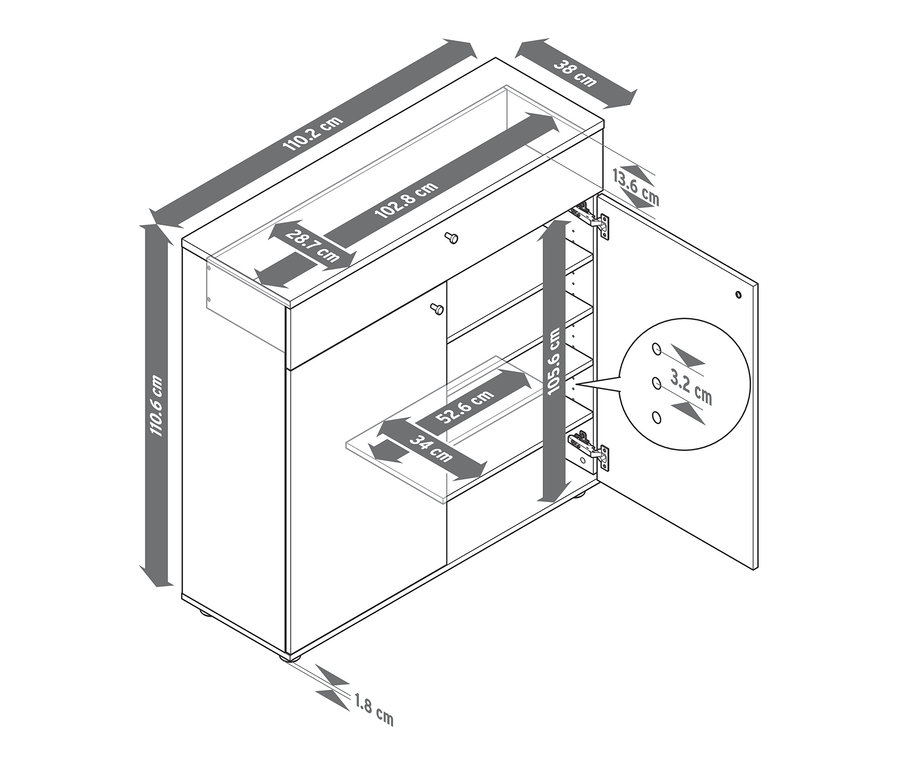 Rozmery skrinky na topánky »Bekeson«.