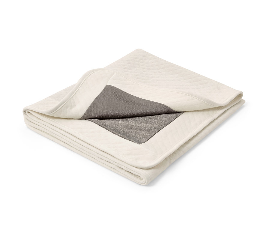 Zložená deka tieniaca pred žiarením so striebornou podšívkou.