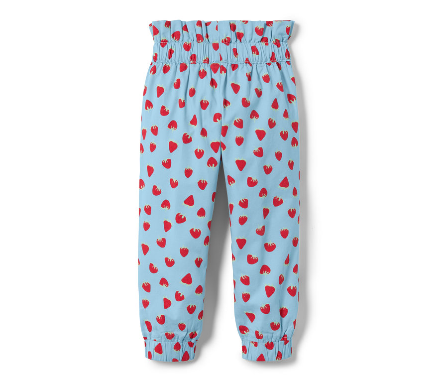 Detské nohavice paper bag s jahodovou potlačou.