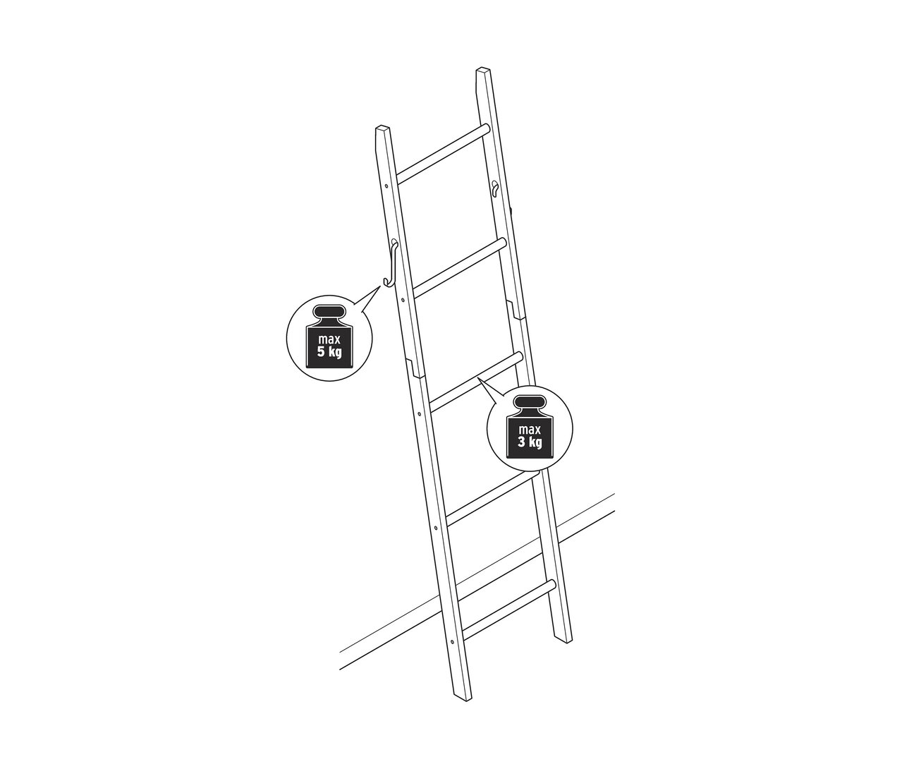 Ilustrácia rebríka na oblečenie z dubového dreva.