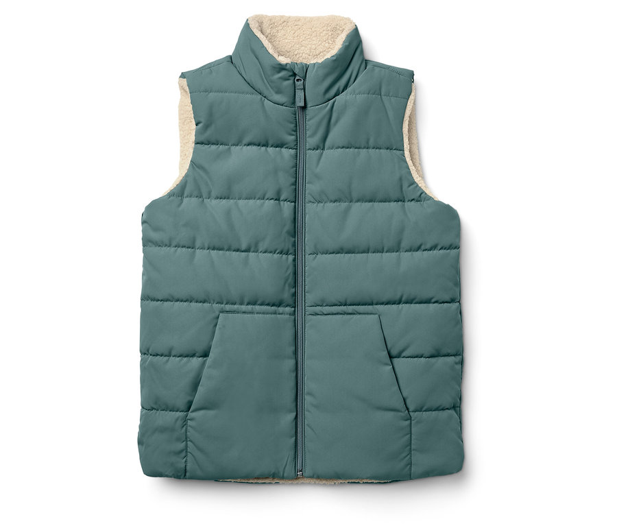 Zelená prešívaná vesta s flísovou podšívkou.