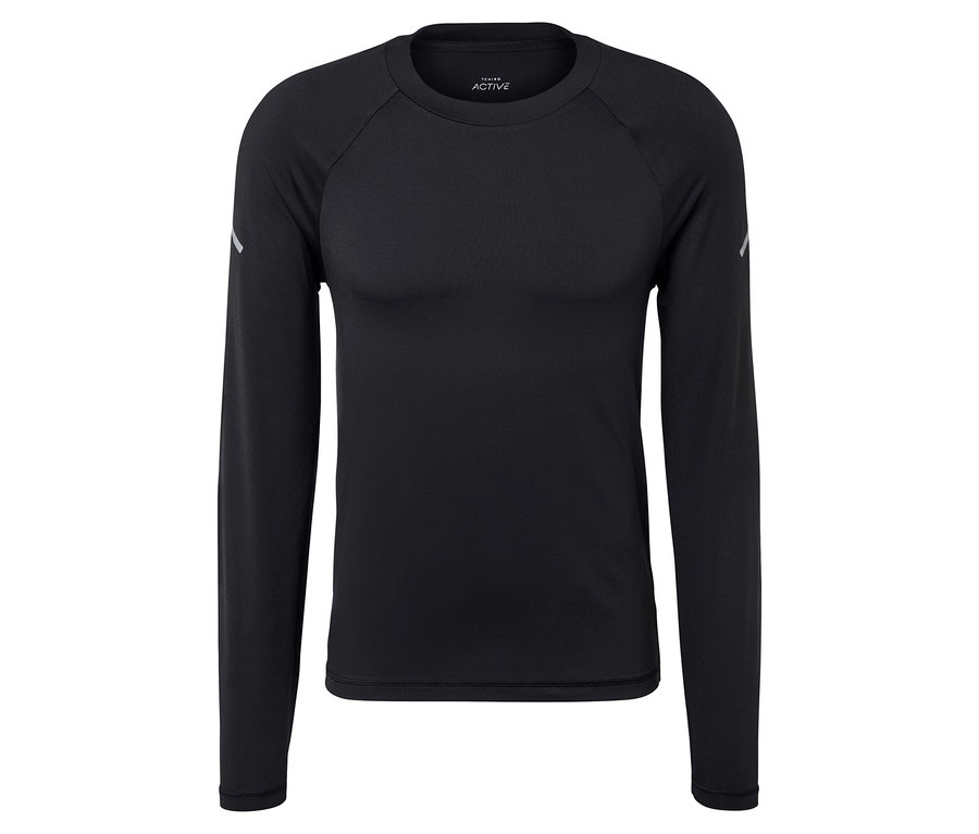 Čierne tričko s dlhým rukávom na bielom pozadí.