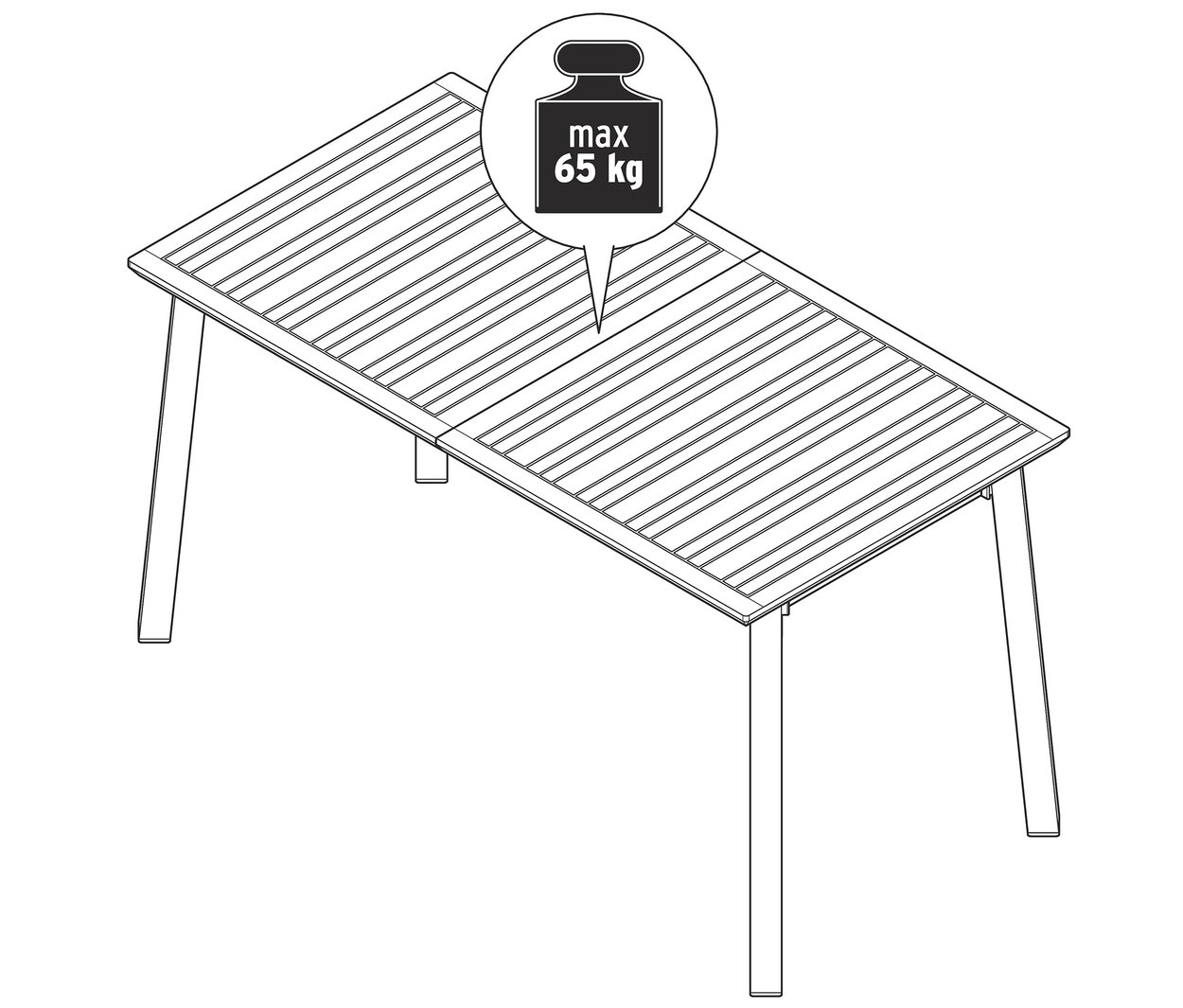 Ilustrácia rozkladacieho stola »Liska« s maximálnou nosnosťou 65 kg.