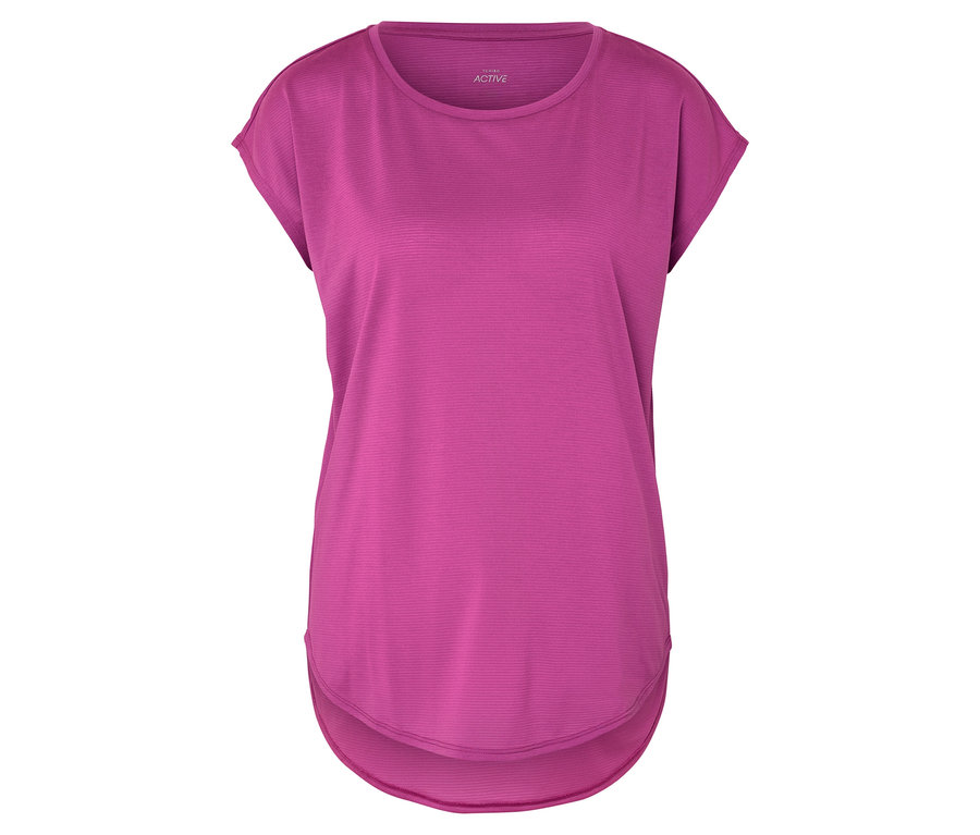 Ružové športové tričko leží na bielom pozadí.