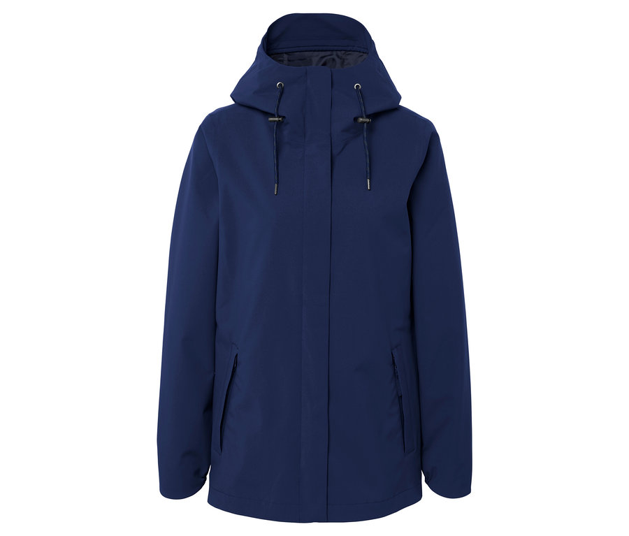 Modrá bunda s kapucňou.